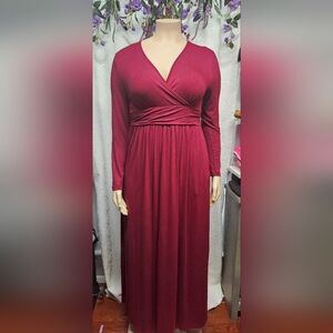 Red Pleated Wrap Gown with Long Sleeves